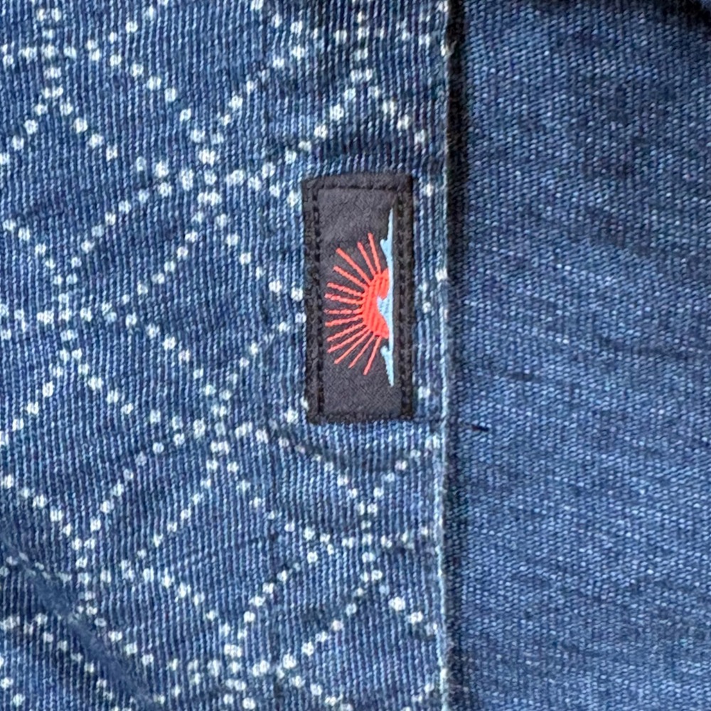 Faherty Indigo Dyed Sashiko Circle Print Short Sleeve Button Down Shirt Mens L - Picture 7 of 9